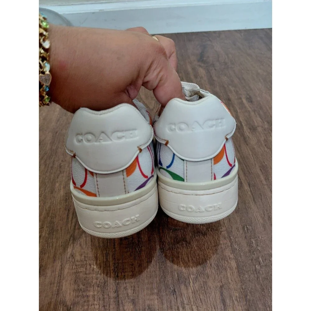 Coach Clip Low Top Sneaker In Rainbow Signature Canvas Women's Size 5.5B